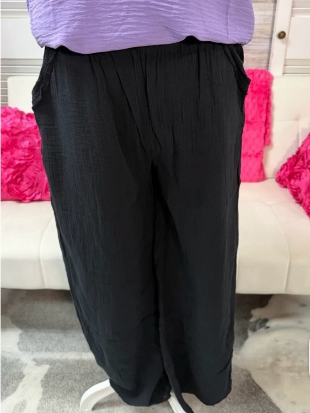 Zenana Double Gauze Elastic
Band Pants black